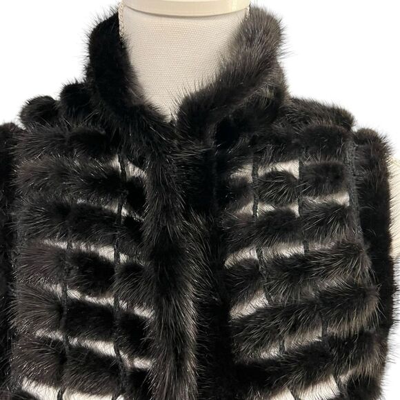 Ranch Mink Fur Vest with Crochet Black Genuine Mink Cozy Soft Statement Piece - Picture 2 of 13